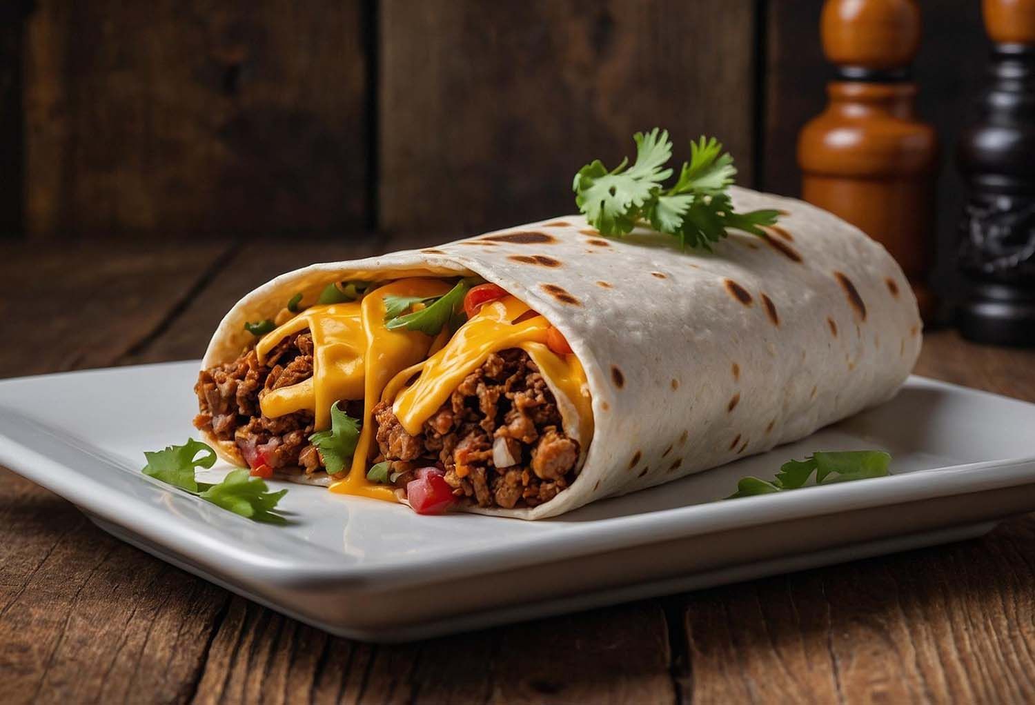 Delicious burrito loaded with chicken and cheese